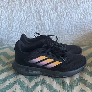 adidas Kids Black Sneakers with Iridescent Pink and Gold Stripes
